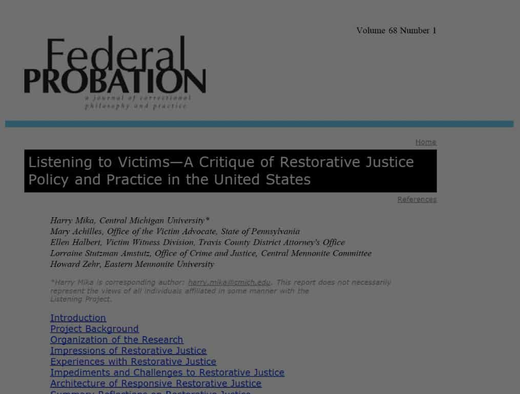 Listening to Victims - A Critique of RJ Policy and Practice in the US - Federal Probation Journal
