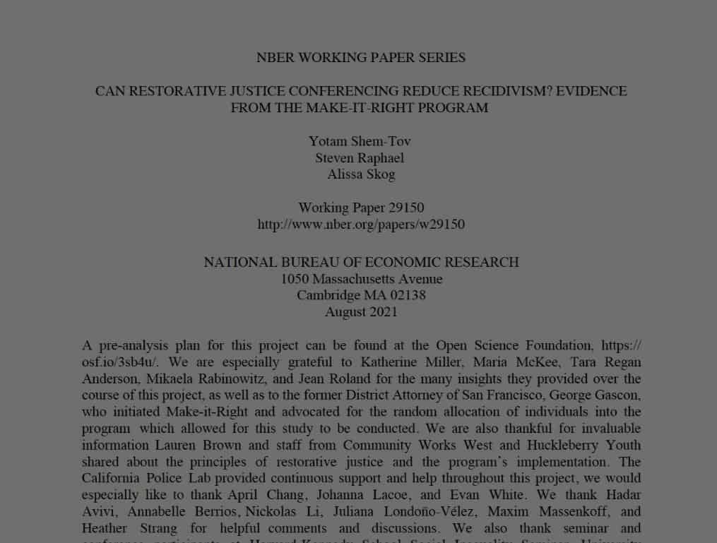 Shem-Tov et al (2021) Make It Right - Reduce Recidivism