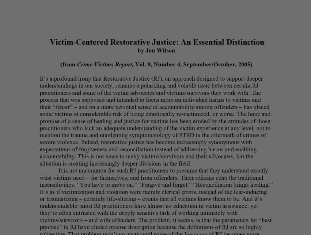 Victim-Centered RJ An Essential Distinction - Crime Victims Report