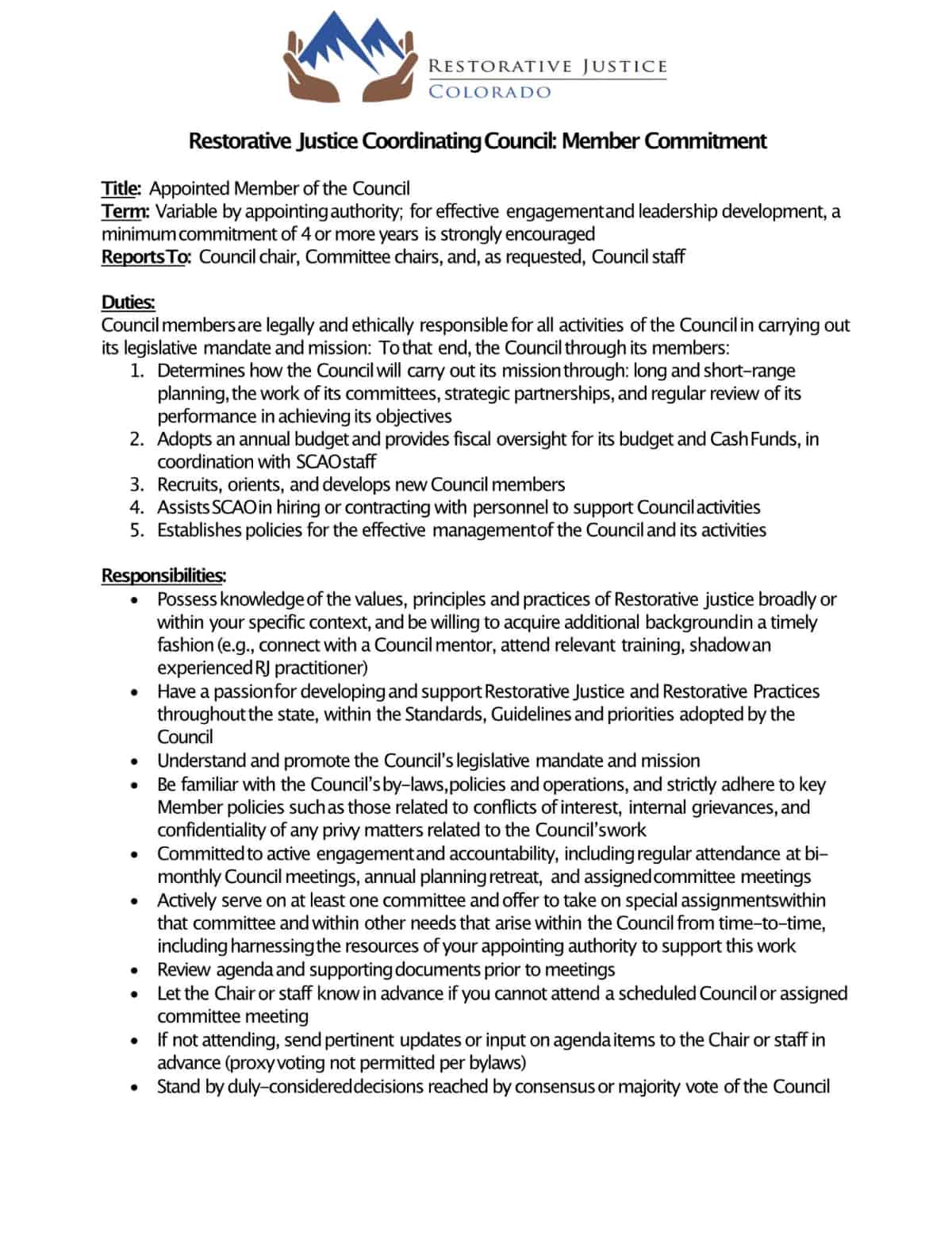 RJ Council Member Commitment