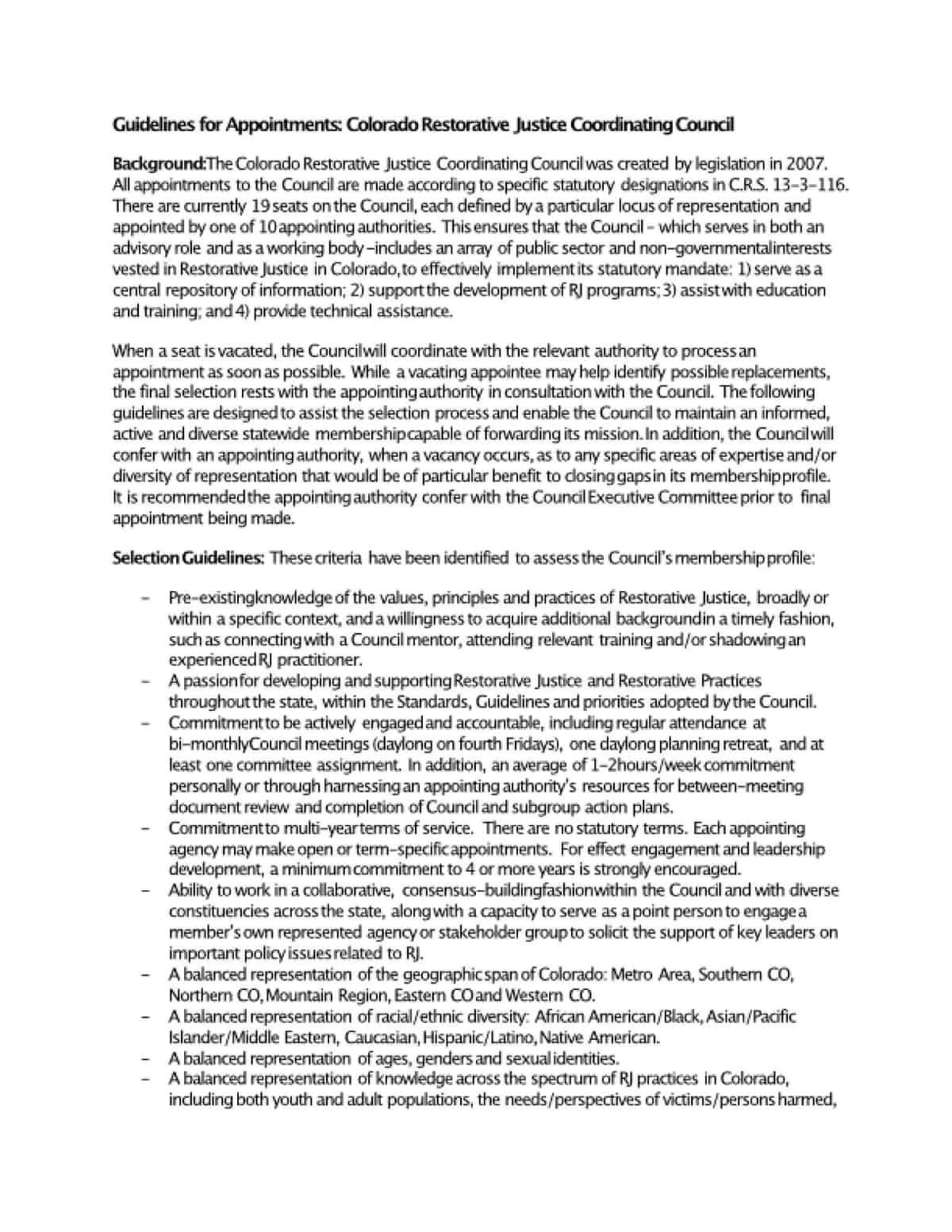 Guidelines For Appointments